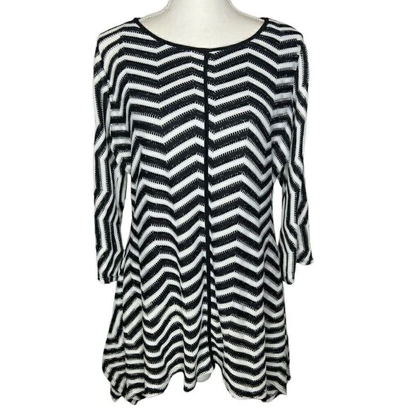 IC BY CONNIE K STRETCH TUNIC TOP MEDIUM ASYMMETRICAL HEM LONG TAB SLEEVES LINED - Picture 1 of 5
